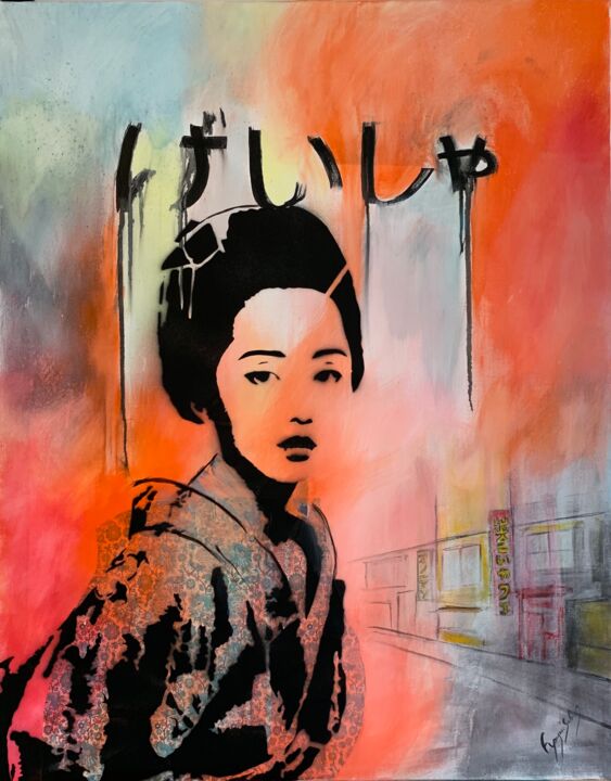 Painting titled "geisha" by Florence Yangui, Original Artwork, Acrylic
