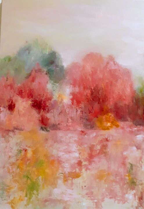 Pintura titulada "PAYSAGE ROSE" por Florence Crespy, Obra de arte original, Oleo