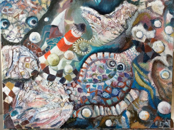 Peinture intitulée "Abstraction marine" par Florence Diot, Œuvre d'art originale, Huile Monté sur Châssis en bois
