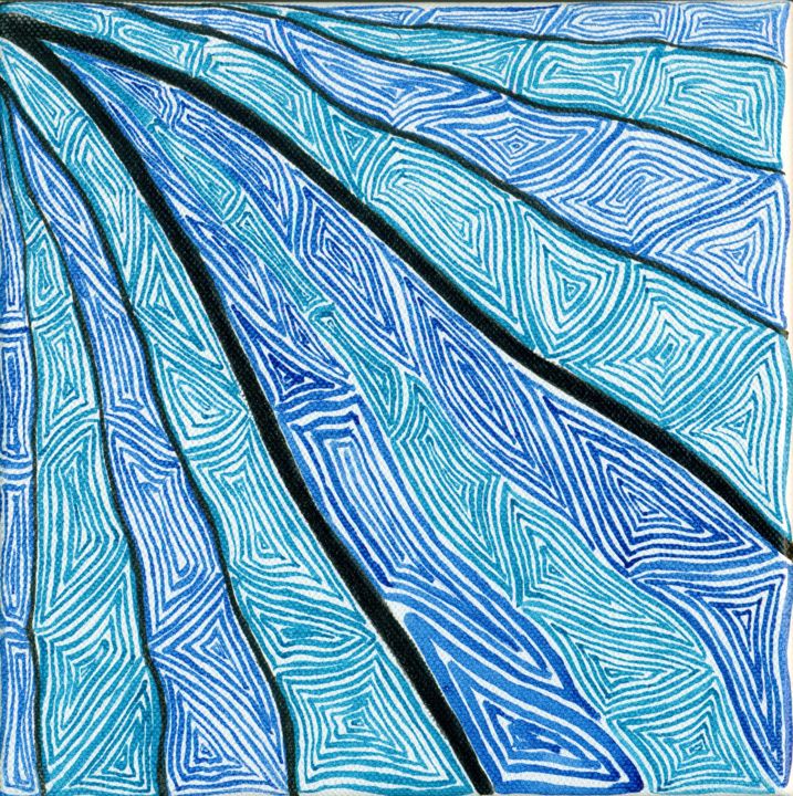 Peinture intitulée "Blue wave" par Florence Février, Œuvre d'art originale, Encre Monté sur Châssis en bois