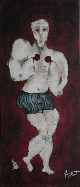 Painting titled "le boxeur" by Florence Fraisse, Original Artwork, Oil