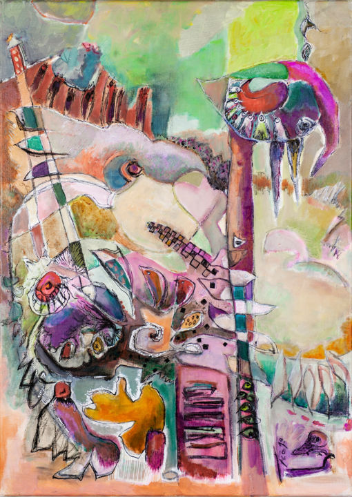 Pintura titulada "Carnaval des oiseaux" por Florence Laurent, Obra de arte original, Acrílico Montado en Bastidor de camilla…