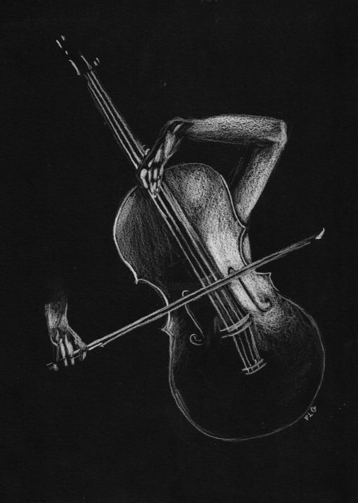 Drawing titled "Violoncelliste" by Florence Lg, Original Artwork