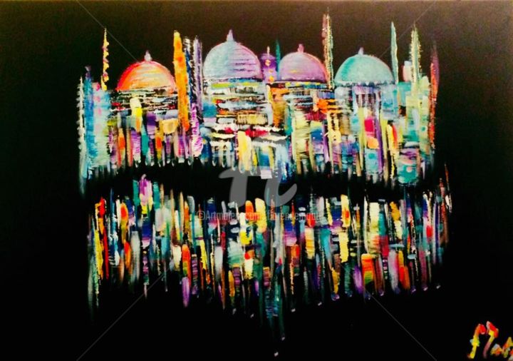 Pintura intitulada "Jérusalem by night…" por Florencegm, Obras de arte originais