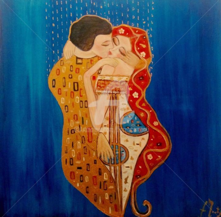 Peinture intitulée "Le baiser de Klimt…" par Florencegm, Œuvre d'art originale