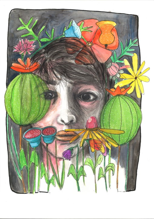 Dibujo titulada "autoportrait" por Florencia Escalante, Obra de arte original, Acuarela