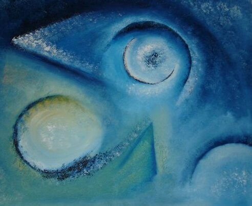 Peinture intitulée "Moon in blue" par Florent Brousse, Œuvre d'art originale