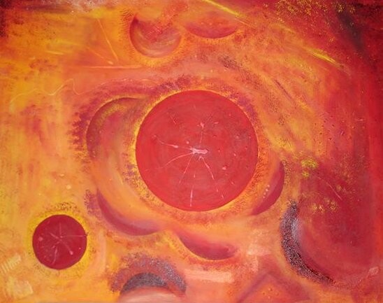 Peinture intitulée "Soleil rouge" par Florent Brousse, Œuvre d'art originale