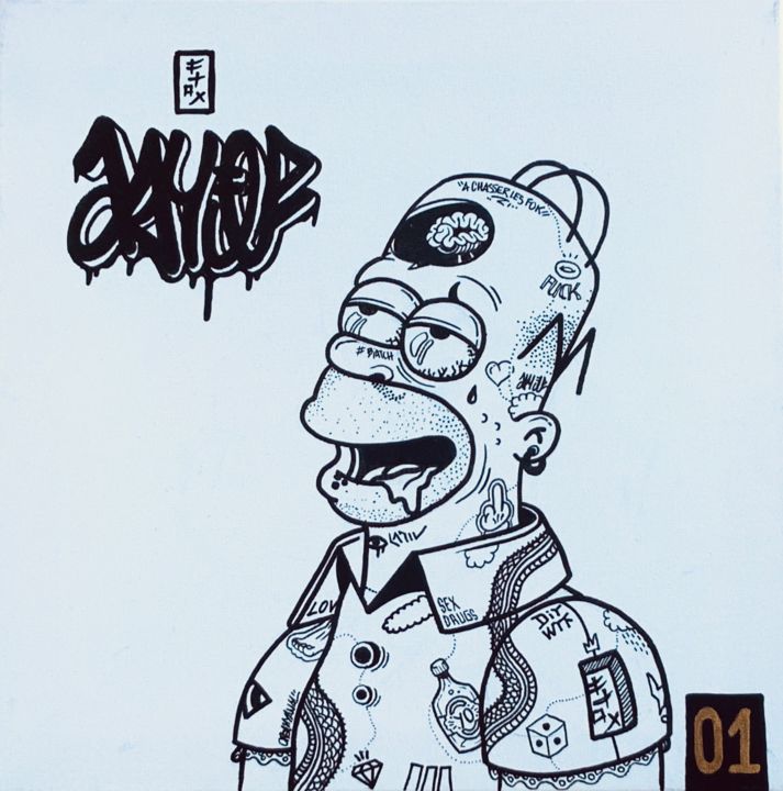 Dessin intitulée "DUSTY HOMER" par Flox Lamil, Œuvre d'art originale, Marqueur