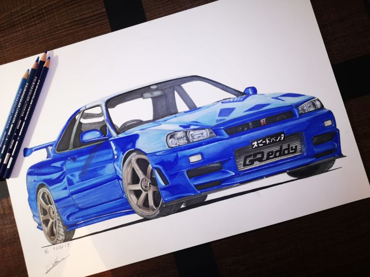 Nissan Skyline R34 Gtr Drawing By Florian Colin Artmajeur