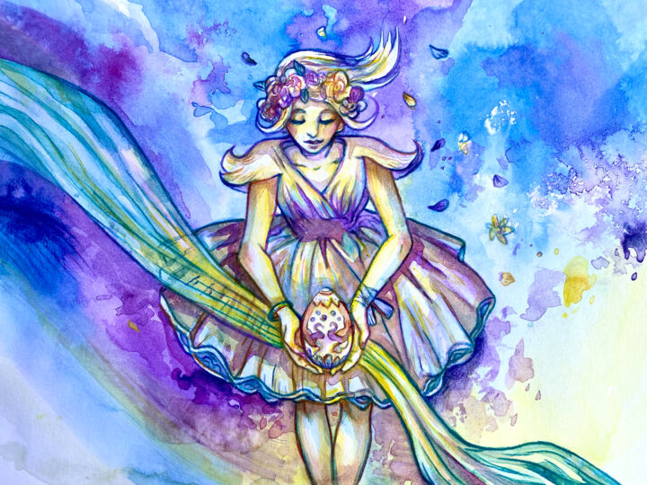 Dessin intitulée "L'oeuf de l'ange" par Floriflore, Œuvre d'art originale, Encre