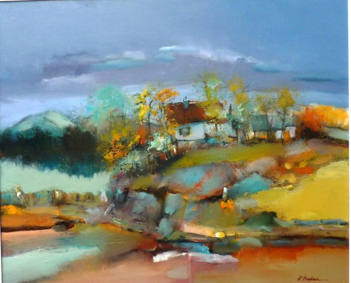 Painting titled "Landscape on the la…" by Florin Prodan, Original Artwork, Oil