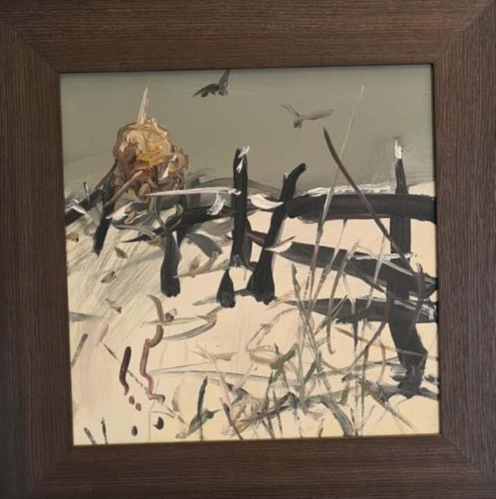 Painting titled "WINTER" by Florin Sutu, Original Artwork, Oil Mounted on Wood Stretcher frame