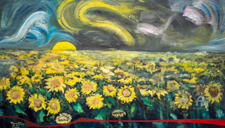 Painting titled "Sunflowers after Va…" by Florin Coman, Original Artwork, Oil