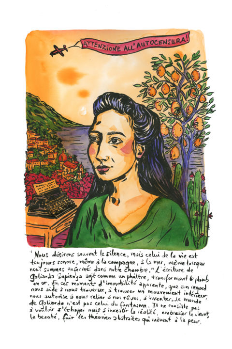 「Ex-voto à Goliarda…」というタイトルの描画 Flora Beillouinによって, オリジナルのアートワーク, インク