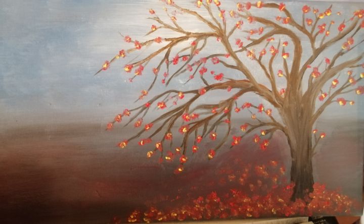 Painting titled "An autumn's day" by Flora De Leo, Original Artwork, Acrylic