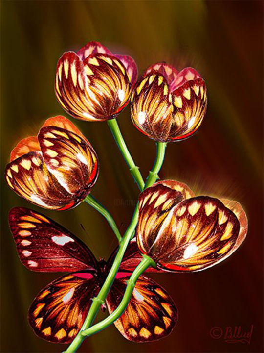 Digital Arts titled "Тюльпаны бабочки" by Vasilij Mischenko, Original Artwork, Digital Painting