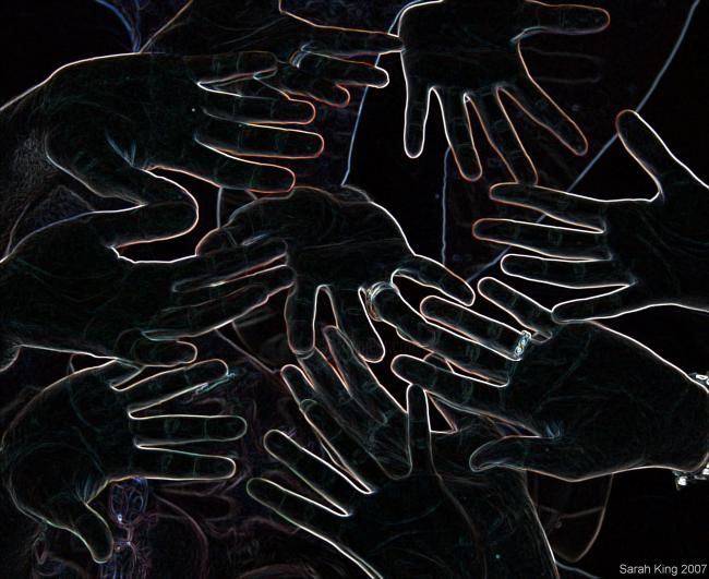 Photography titled "Neon Hands" by Sarah Hall, Original Artwork