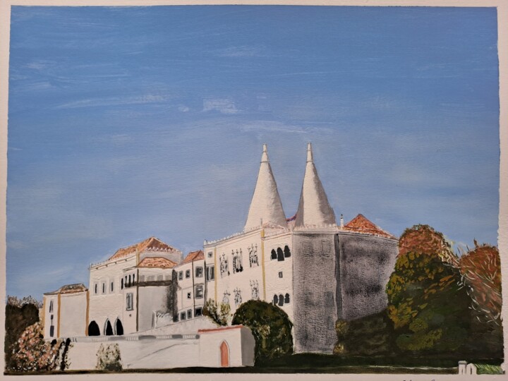Pittura intitolato "Palácio da Vila, Si…" da Fernando Amaral, Opera d'arte originale, Gouache