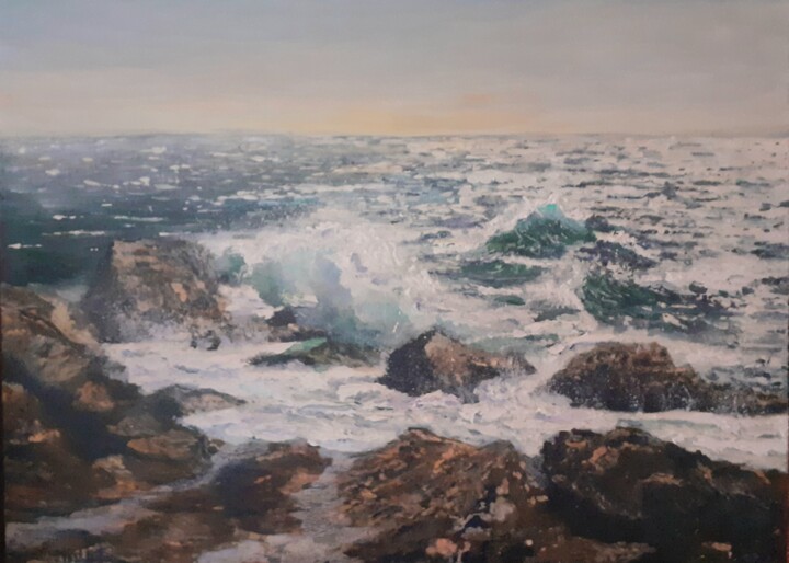 Peinture intitulée "mer houleuse" par Erick Millet, Œuvre d'art originale, Acrylique