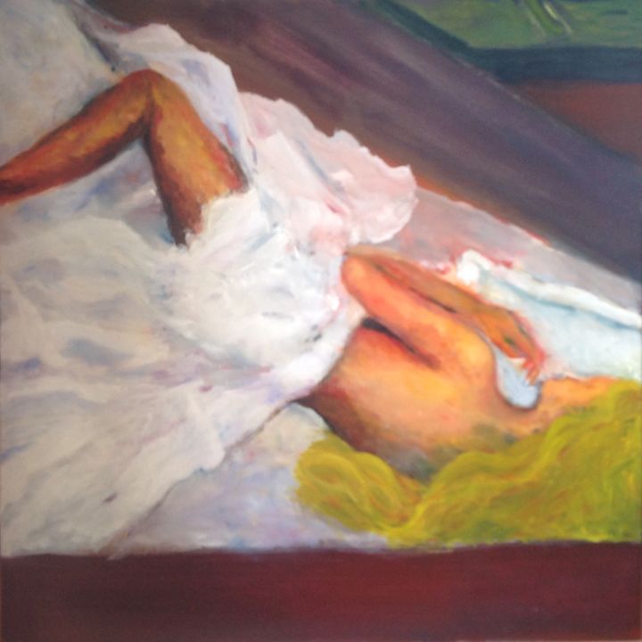 Painting titled "femme couchée dans…" by Franck Tirel, Original Artwork, Oil
