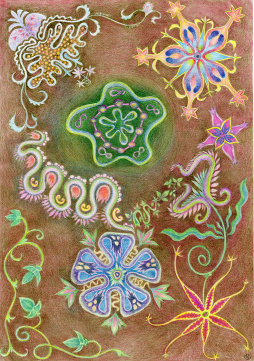 Рисунок под названием "Ornament_3" - Farida Ritorno, Подлинное произведение искусства, Цветные карандаши