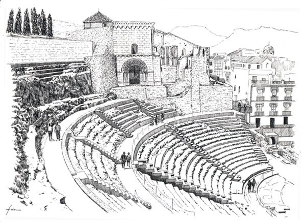 Drawing titled "Teatro Romano de Ca…" by Foco, Original Artwork, Other