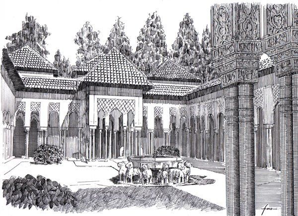 Patio De Los Leones En La Alhambra De Gr, Drawing by Foco | Artmajeur