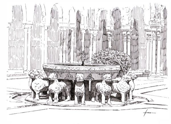 Fuente De Los Leones En La Alhambra De G, Drawing by Foco | Artmajeur