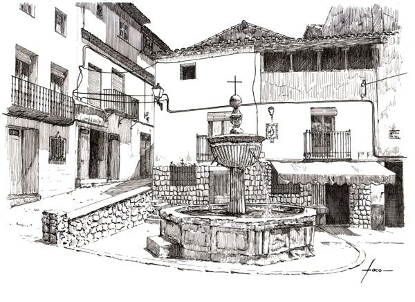 Drawing titled "Fuende de los 4 cañ…" by Foco, Original Artwork, Other
