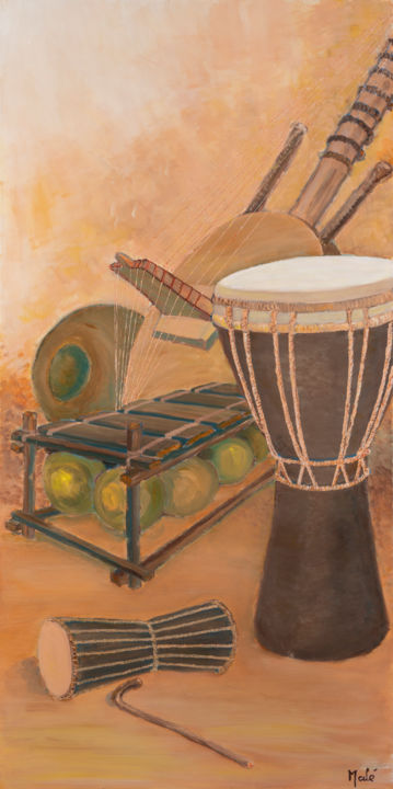 Painting titled "Cordes ancestrales" by Malé Fofana, Original Artwork, Acrylic