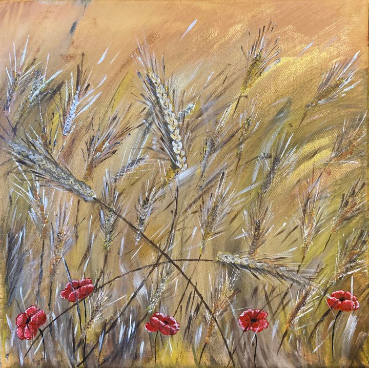 Painting titled "Wheat Field" by Fogarasi, Original Artwork, Acrylic Mounted on Wood Stretcher frame