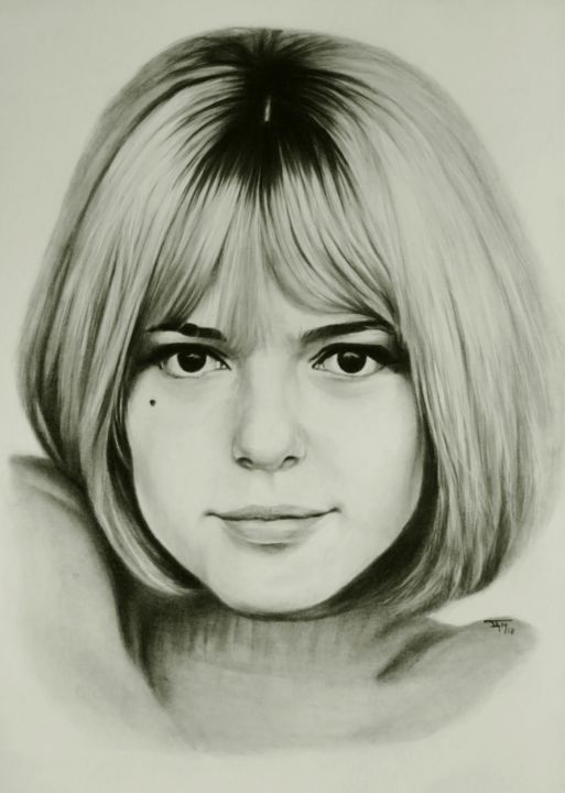Drawing titled "France Gall" by Fam, Original Artwork, Graphite
