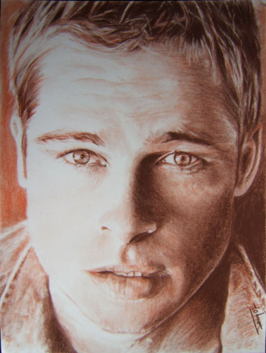 Drawing titled "Brad Pitt" by Fam, Original Artwork, Pencil