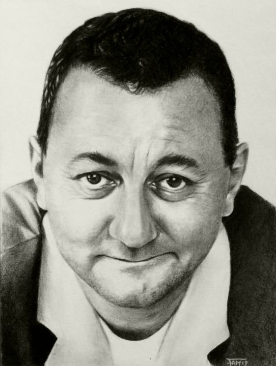 Drawing titled "Coluche" by Fam, Original Artwork, Charcoal