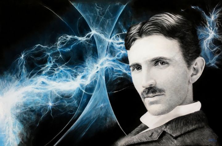 Rysunek zatytułowany „Nikola Tesla” autorstwa Fam, Oryginalna praca, Pastel