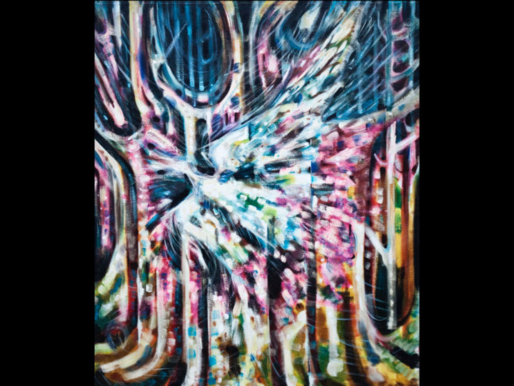 Painting titled "La Forêt" by Lorenzo Padilla, Original Artwork, Oil Mounted on Wood Stretcher frame