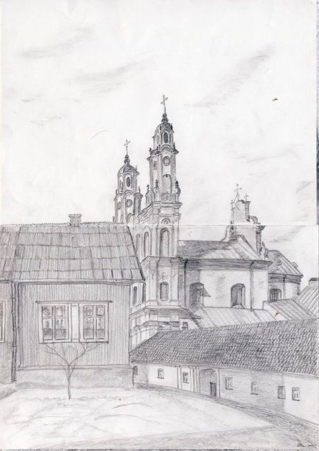 Drawing titled "Дворик детства" by Vladimip Koltsov, Original Artwork