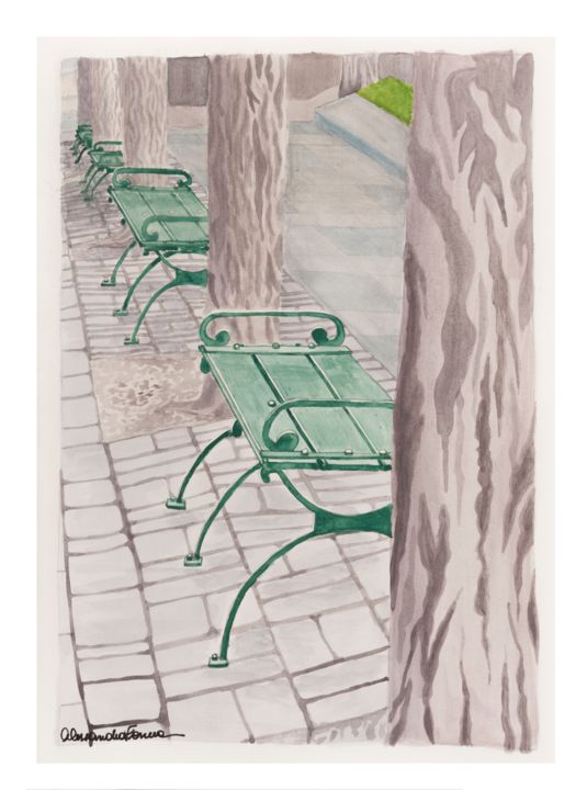 Pintura intitulada "Parque" por Alessandra Fonseca, Obras de arte originais, Aquarela