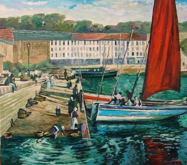 Peinture intitulée "Dans le Port de Bre…" par M Forestier, Œuvre d'art originale