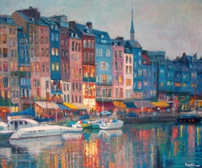 Pintura titulada "Honfleur le Soir" por M Forestier, Obra de arte original