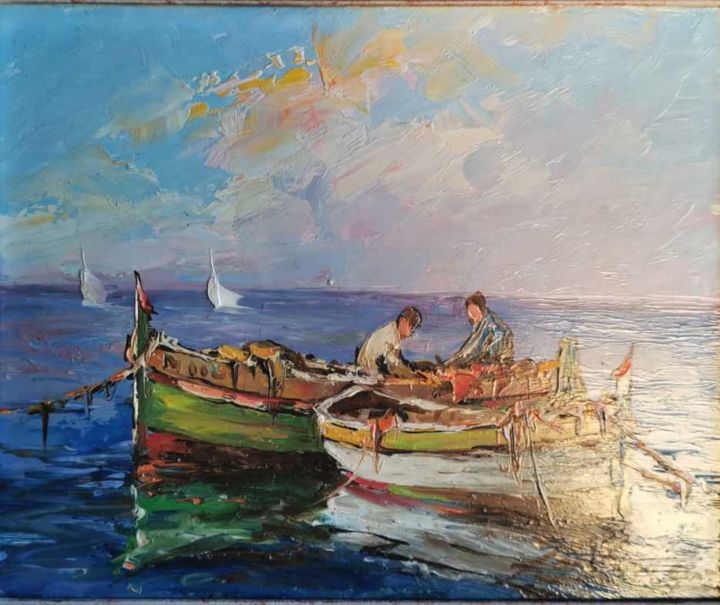 Pittura intitolato "Pêcheurs" da Fortuné Car, Opera d'arte originale, Olio