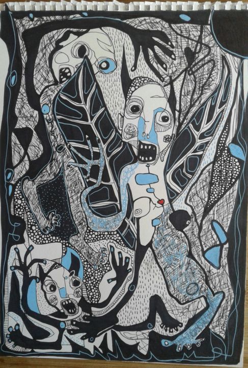 Drawing titled ""Sans titre 4"" by Dominique Fossey, Original Art, Ink