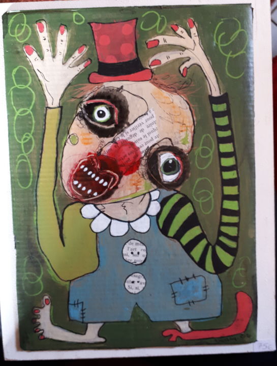 Peinture intitulée ""Petit Clown a perd…" par Dominique Fossey, Œuvre d'art originale, Acrylique Monté sur Panneau de bois