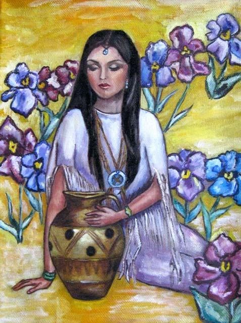 Painting titled "Девушка с кувшином…" by Svetlana Popova, Original Artwork