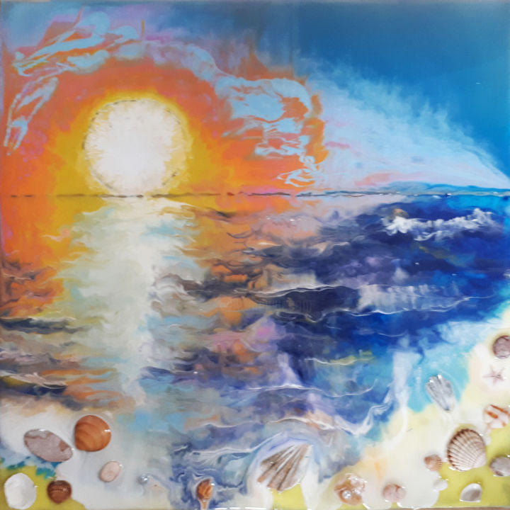 Картина под названием "Закат" - Елена Малахова, Подлинное произведение искусства, лак