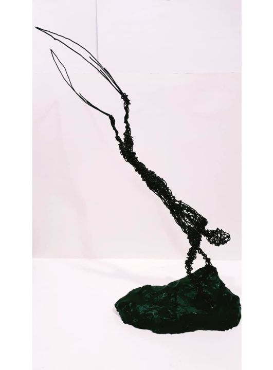 Sculpture intitulée "Le Plongeur" par Fourat Jomni, Œuvre d'art originale, Fil de fer