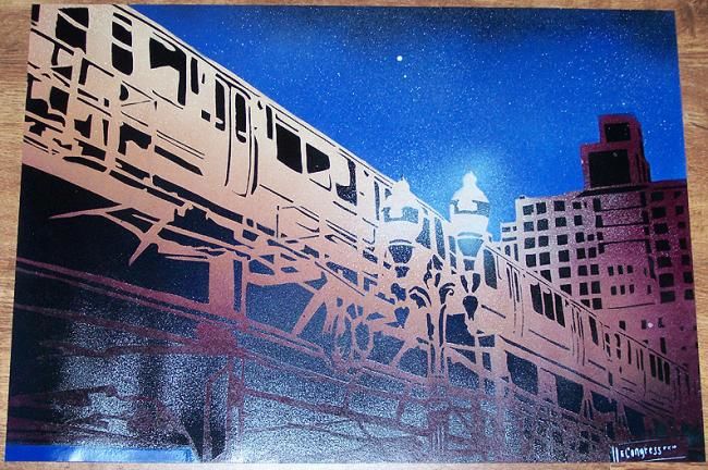 Painting titled "El Train, E Congres…" by Four Deuces Art, Original Art, Oil