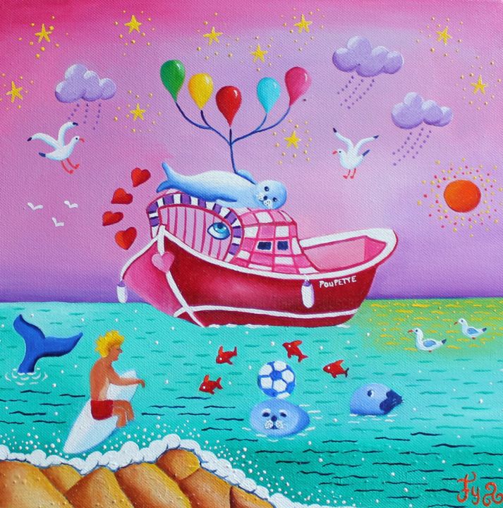 Peinture intitulée "Poupette love You" par Fouschy, Œuvre d'art originale, Huile Monté sur Châssis