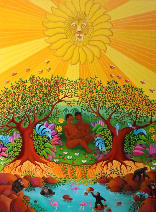 Painting titled "Sunshine" by Fouschy, Original Artwork, Oil Mounted on Wood Stretcher frame